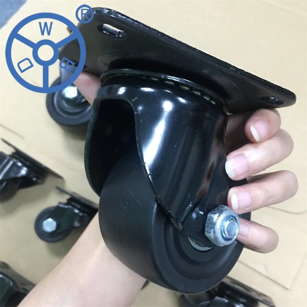 Wbd 40/50/65/75mm Industrial Low Profile Casters Black Nylon PP Rotating Castor Wheel High Load Business Machine Caster with Brake for Furniture and Equipment